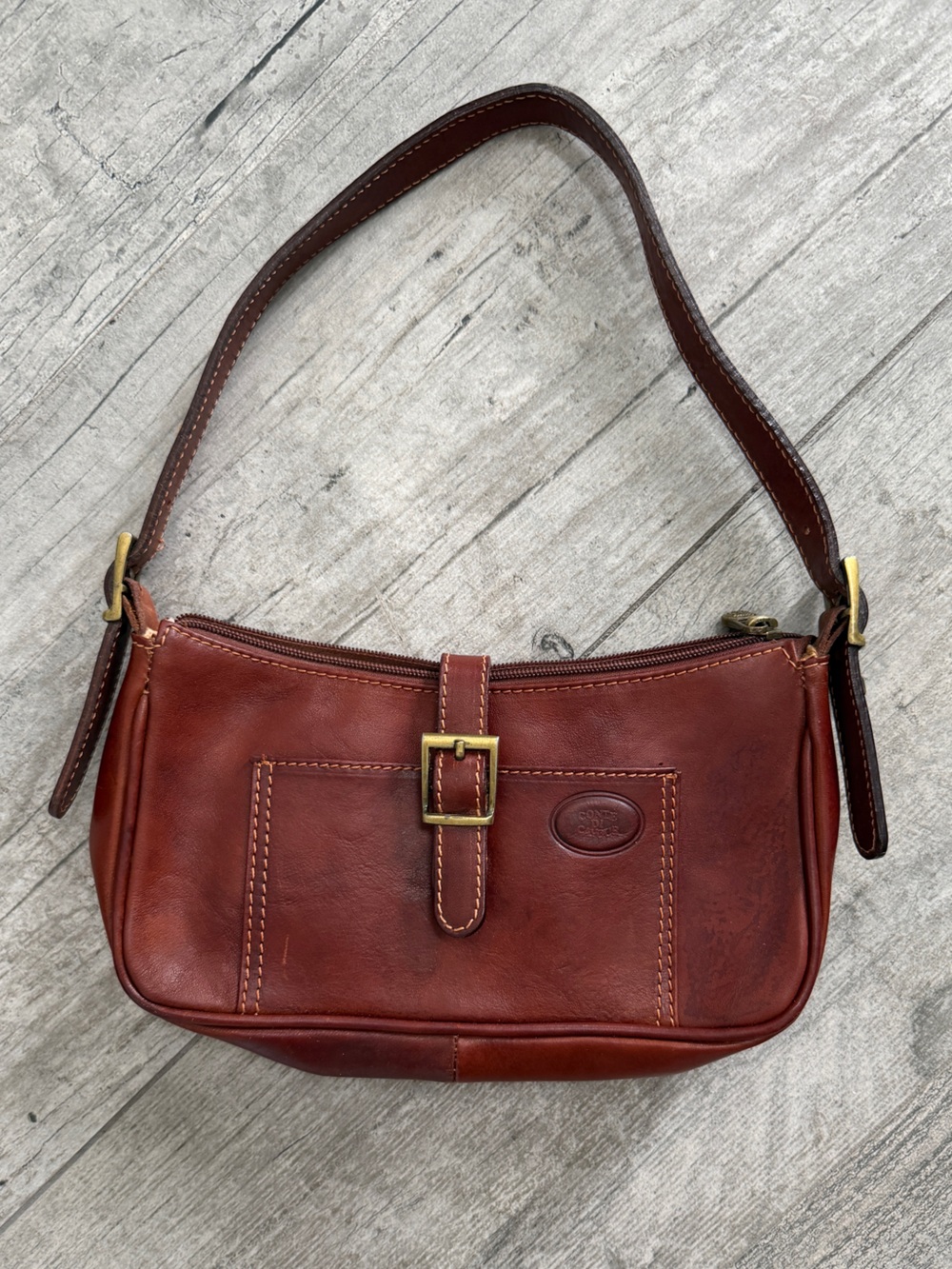 Classic Western Italian 100% Leather Mini Shoulder Bag in Rich Chestnut Brown